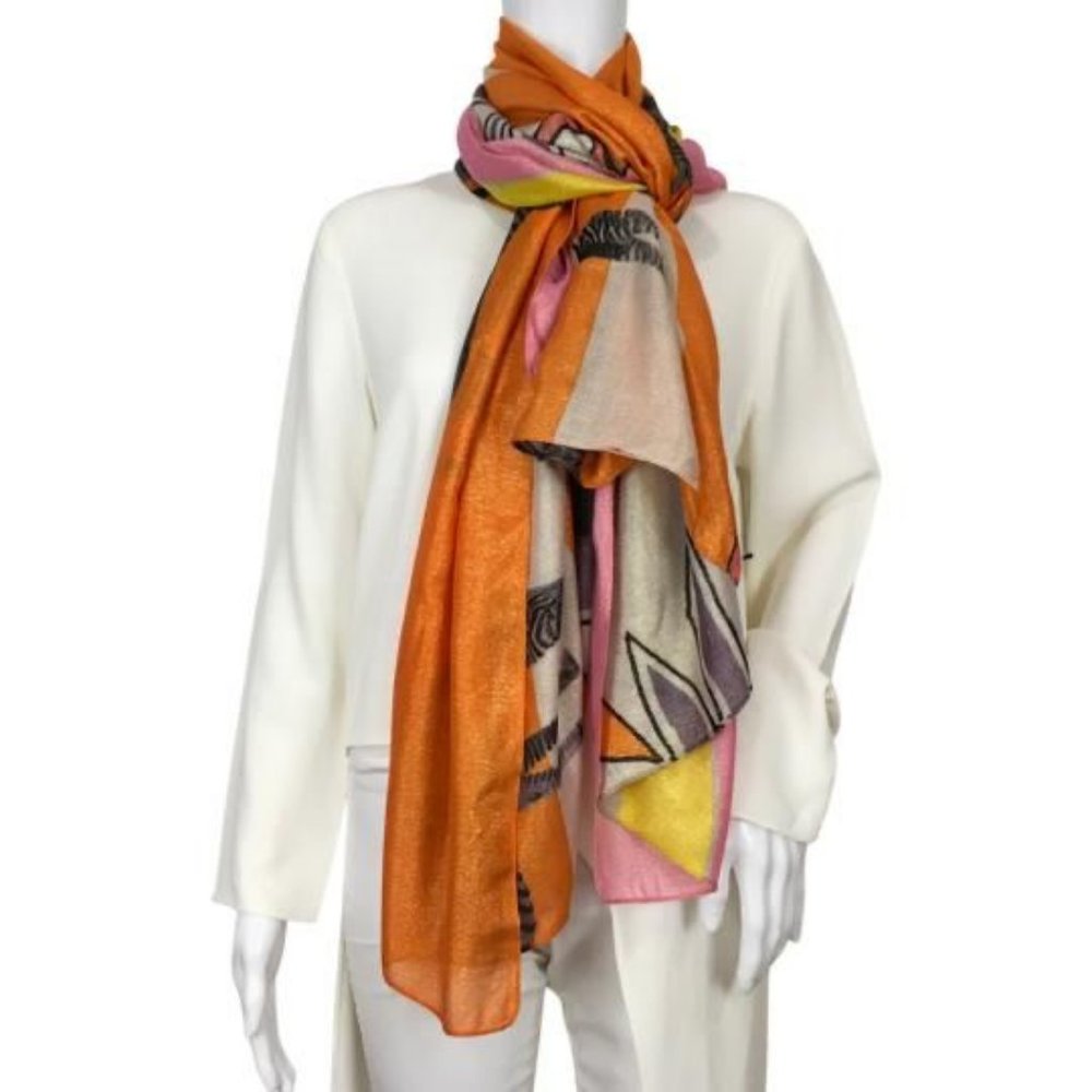 Desigual Women's Scarf Zebra Daisy Orange Multicolor Sz OS DM19